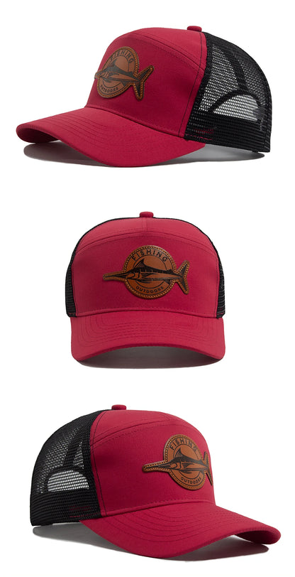 Shark Leather Label férfi baseball sapka, alkalmi, 7 panelos stílusú trucker sapka, divatos hiphop hálós sapka, nyári női napellenzős sapka, unisex