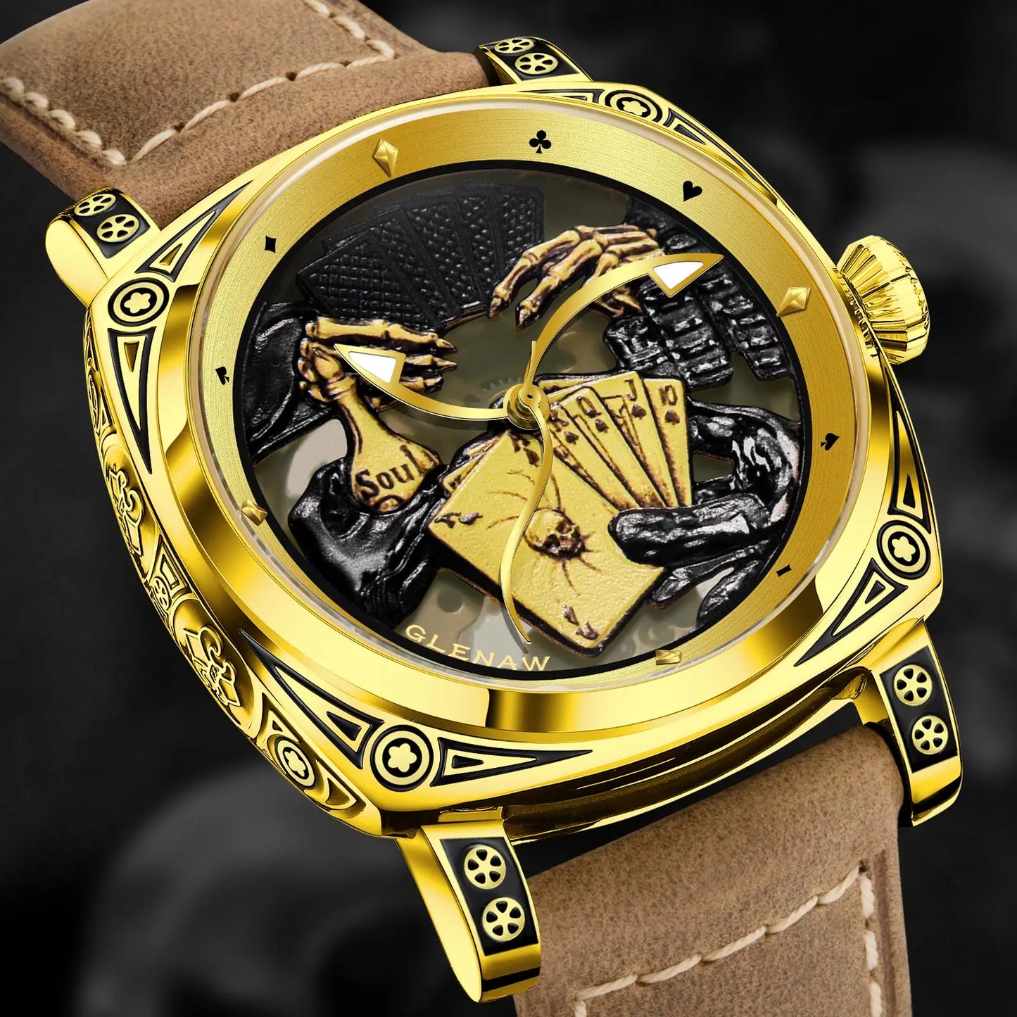 Glenaw Poker Series Top Brand Luxury Fashion Personalized Fully Automatic Mechanical Gold Watch Men's Waterproof Watch