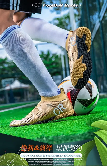 Ghete de fotbal pentru copii cu vârf anti-coliziune, închidere cu șireturi, crampoane scurte antiderapante, rezistente la uzură și respirabile, pentru joc pe iarbă în aer liber