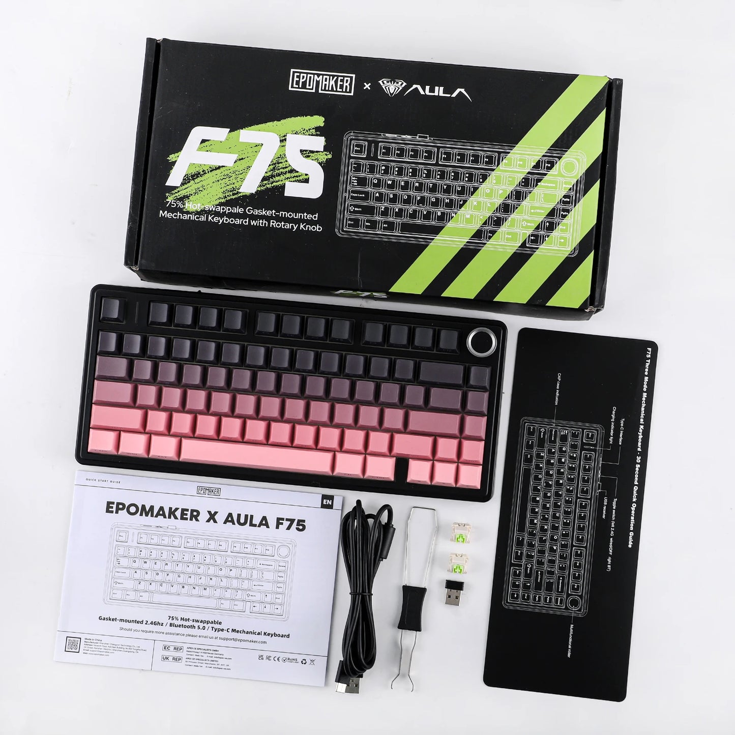 EPOMAKER x AULA F75 75% ANSI Gasket Hot-Swap Bluetooth 5.0/2.4G Wireless/Wired Mechanical Keyboard PBT Keycaps for Win/Mac