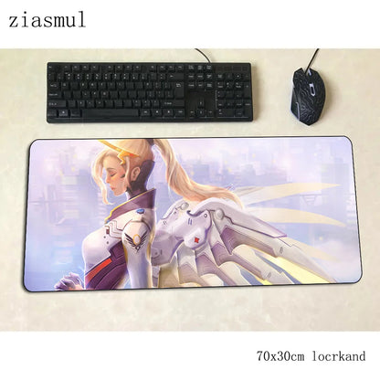 Overwatch pelės kilimėlis, animacinio stiliaus kompiuterio kilimėlis 700x300x3mm, didelis žaidimų pelės kilimėlis, Indie Pop klaviatūros kilimėlis PC žaidėjų stalui