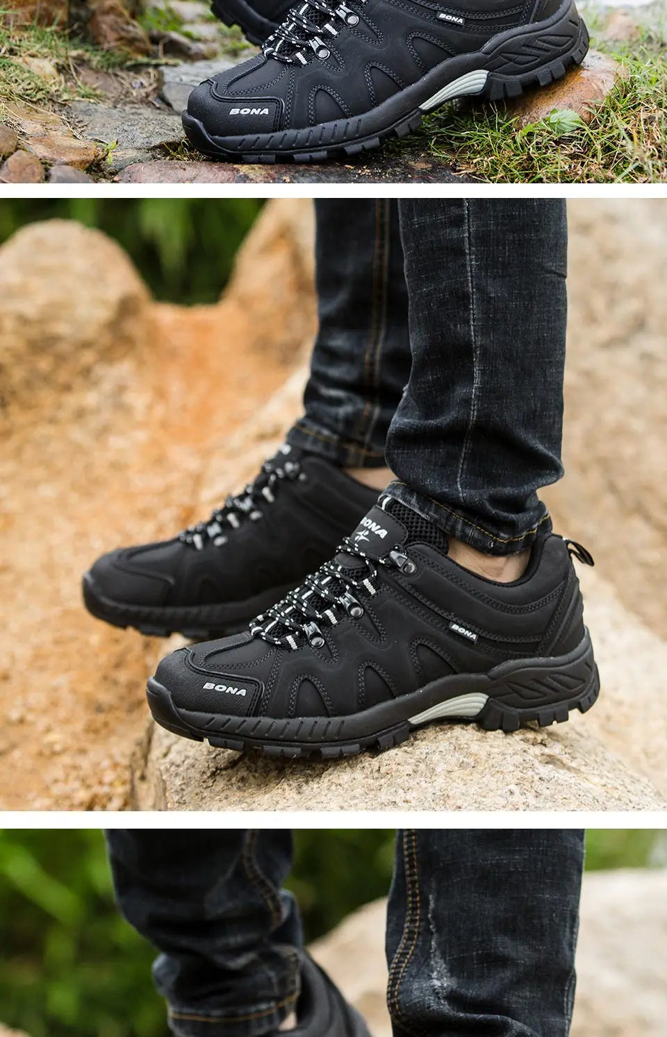 BONA nyhed i klassisk stil – vandresko til mænd med snørebånd, sportssko til mænd, udendørs jogging-, trekking- og sneakersko