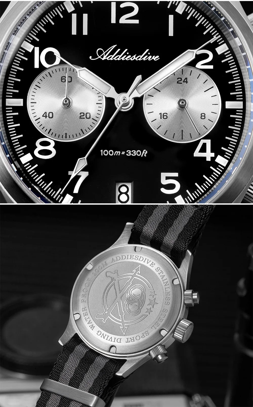 Orologio da uomo ADDIESDIVE 2025 New Panda Eye, retrò di lusso, quarzo VK64, cronografo sportivo, impermeabile 100M, luminoso