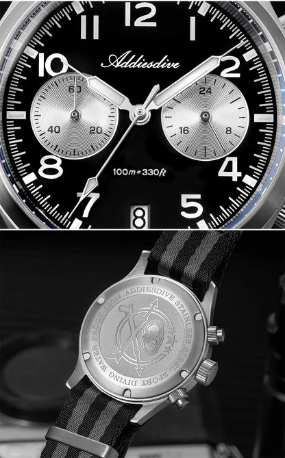 Orologio da uomo ADDIESDIVE 2025 New Panda Eye, retrò di lusso, quarzo VK64, cronografo sportivo, impermeabile 100M, luminoso