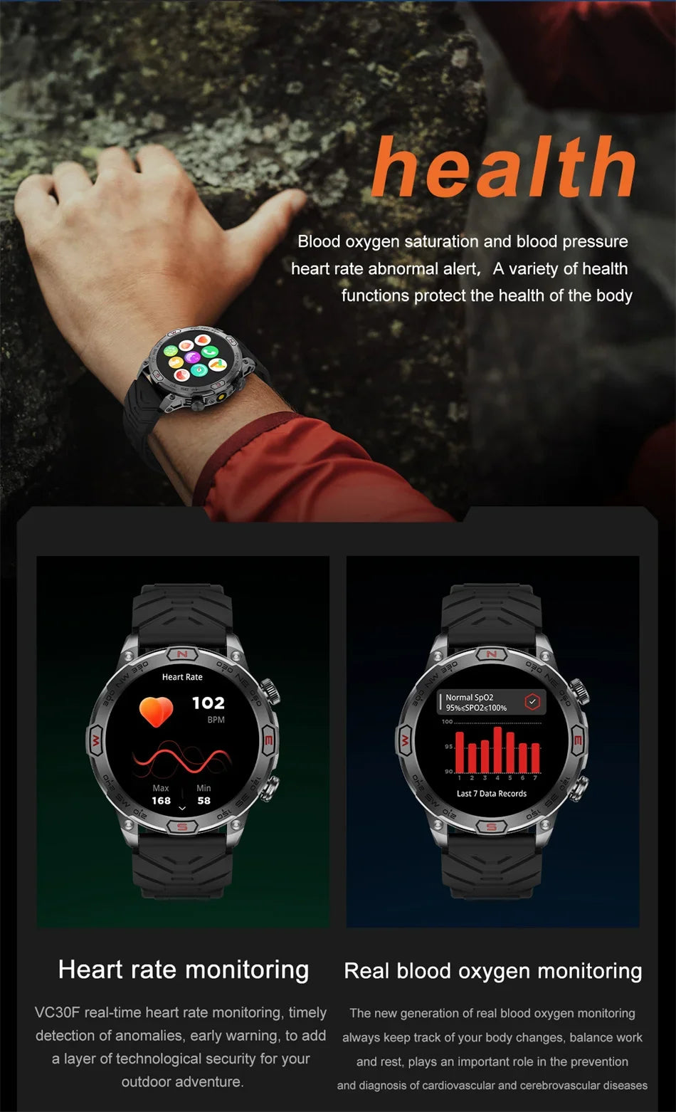 Men's Fashion Outdoor Sport GPS Smart Watch with AMOLED HD Screen, Heart Rate Monitor, and Waterproof Features