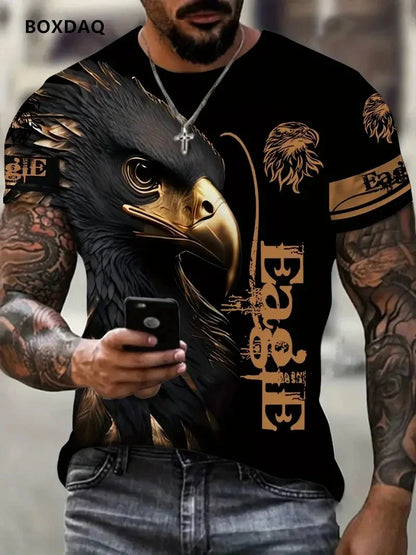 Tricou bărbătesc Fashion Eagle, lejer, cu guler O, top casual cu mânecă scurtă, imprimeu 3D cu animal, tricou streetwear, mărime mare 6XL, respirabil