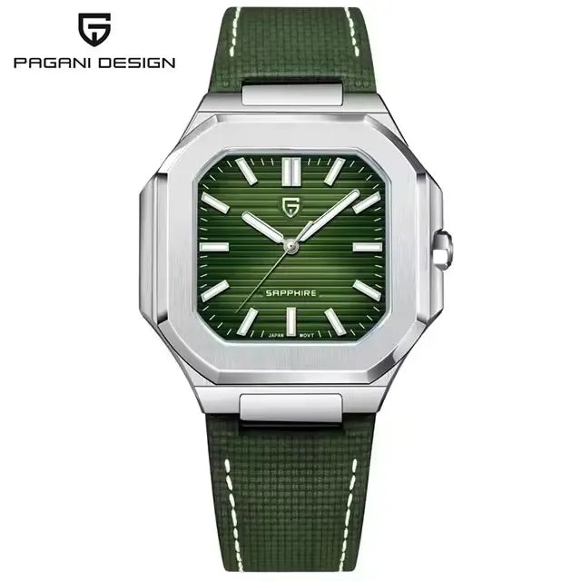 Nuovo orologio di lusso quadrato PAGANI DESIGN 2026 da uomo al quarzo, vetro zaffiro AR, movimento giapponese, luminoso, in acciaio 316L all steel