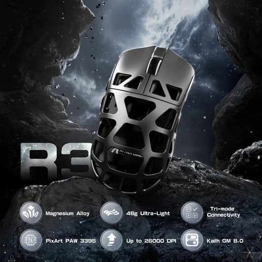 Gaming miška ATTACK SHARK R3 iz magnezijeve zlitine 8K SUPERLIGHT 8000Hz, 6 nastavljivih DPI do 26000, PAW3395, BT/2.4G brezžična/žična