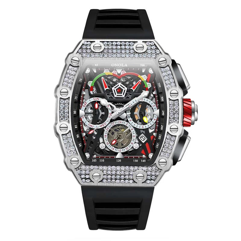 ONOLA Luxury Diamond Mechanical Wristwatches Fashion Sports Square Date Waterproof Automatic Man Watch Men Military Watch Clock
