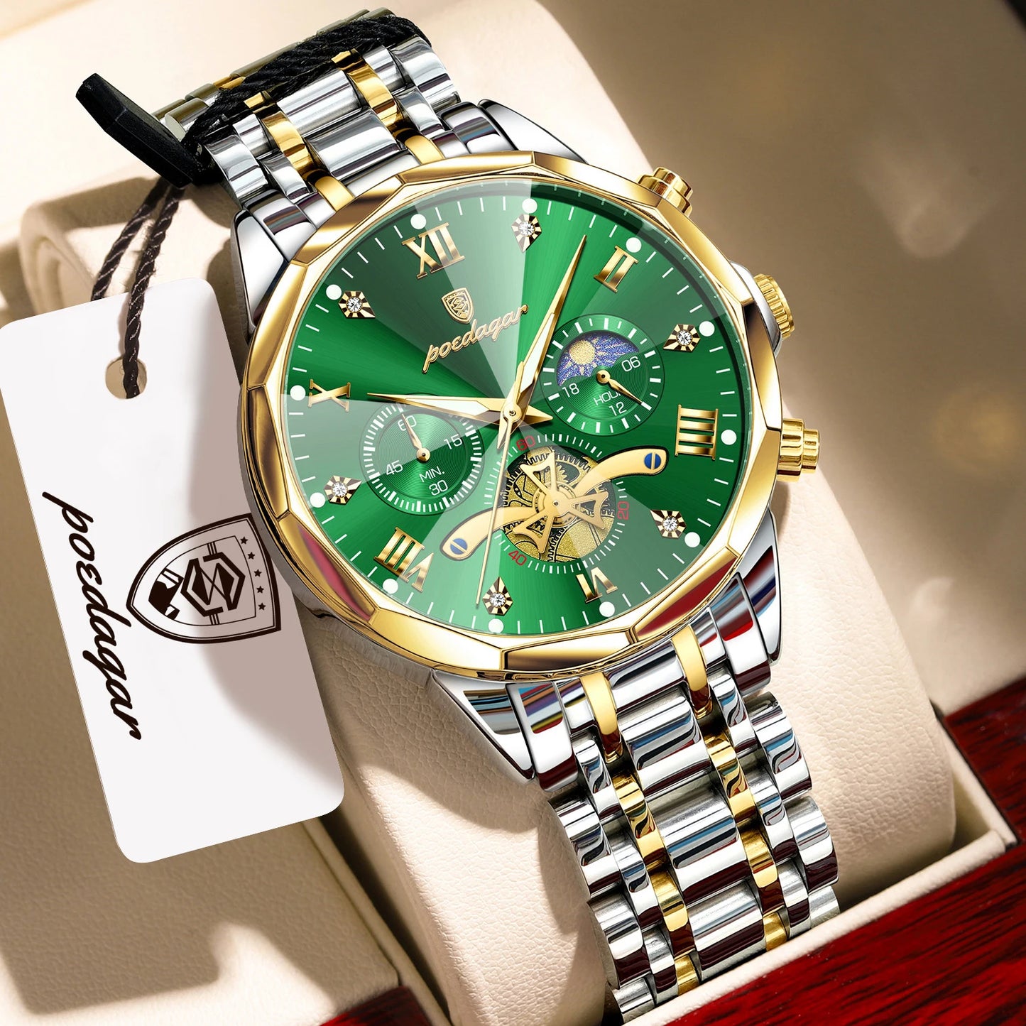 POEDAGAR Luxury Fashion Men Clock Waterproof Luminous Chronograph Male Watch Stainless Steel Quartz Business Men's Watches Reloj