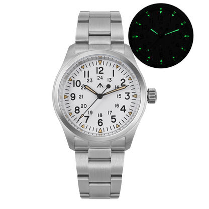 Relógio de Quartzo Vintage Militar Militado ML08 V2 com Movimento VH31, Vidro Duplo de Safira, Luminescência C3 BGW-9, Impermeável, 38mm