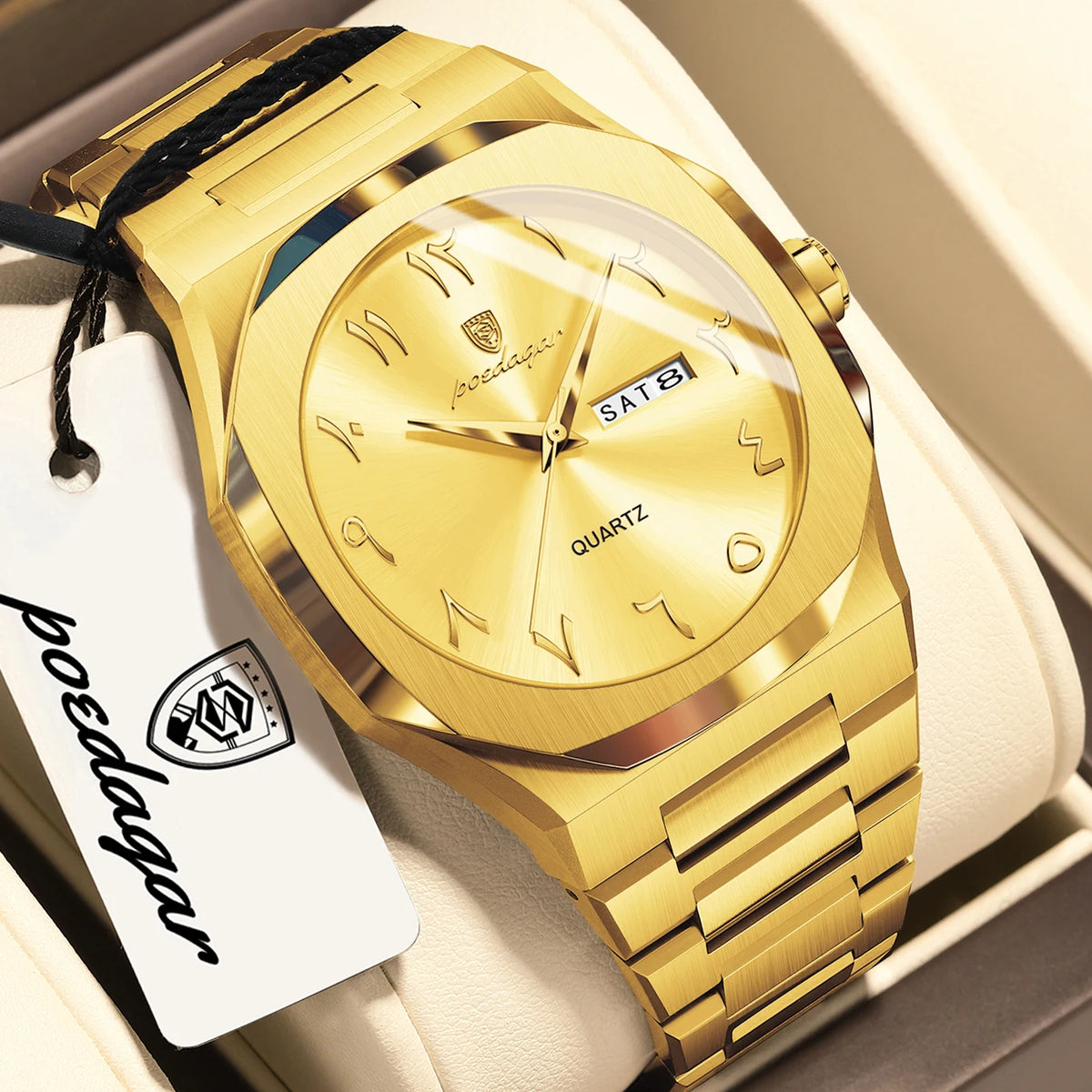 POEDAGAR mode luxe hommes montre à Quartz étanche en acier inoxydable mâle montre semaine Date affaires montres pour hommes Reloj Hombre