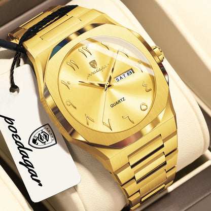POEDAGAR mode luxe hommes montre à Quartz étanche en acier inoxydable mâle montre semaine Date affaires montres pour hommes Reloj Hombre