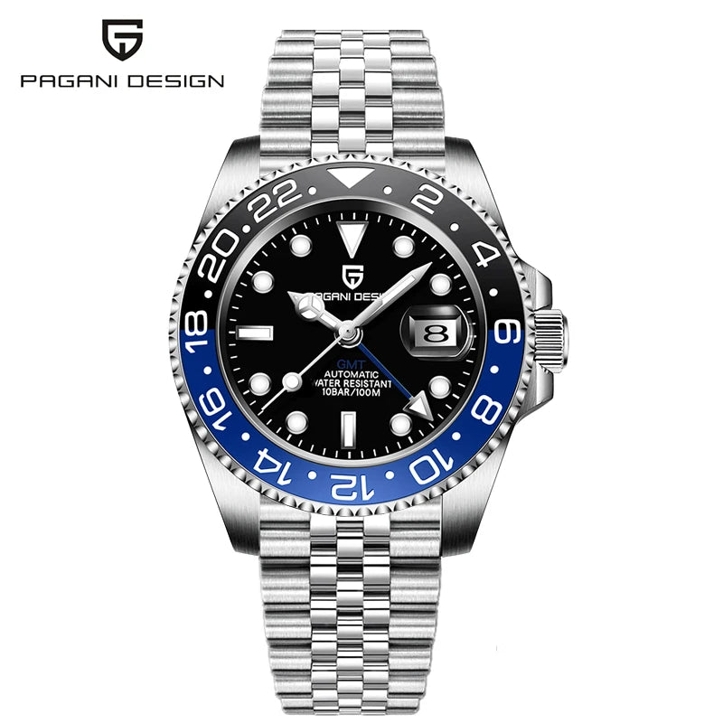 PAGANI DESIGN 40MM GMT Reloj para hombre de lujo con cristal de zafiro AR, reloj mecánico con bisel cerámico, automático, resistente al agua 100M, reloj de regalo