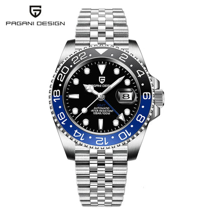 PAGANI DESIGN 40MM GMT Reloj para hombre de lujo con cristal de zafiro AR, reloj mecánico con bisel cerámico, automático, resistente al agua 100M, reloj de regalo