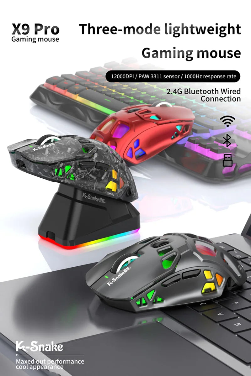 Lenovo Tri-Mode Lightweight Gaming Mouse with RGB Charging Dock 12000DPI 2.4G/Bluetooth/Wired Ergonomic Mouse for PC Laptop