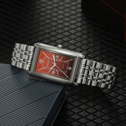 Montre carrée pour homme BERNY – Mouvement à quartz, cadran à chiffres romains, affichage luminescent, boîtier en acier inoxydable 316L – Montre rectangulaire élégante et décontractée