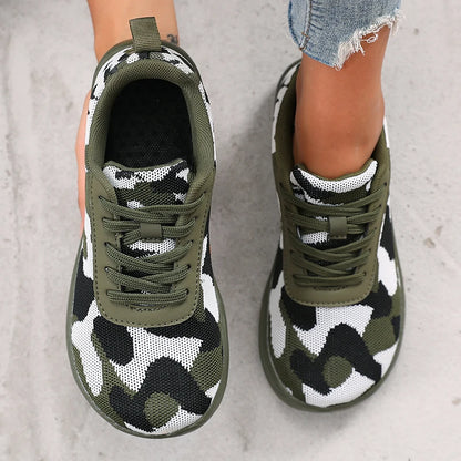 Camouflage-damesko med bred tå, åndbart mesh, komfortable barfodssko med flad sål, nye bløde såler, Chaussure De herresneakers