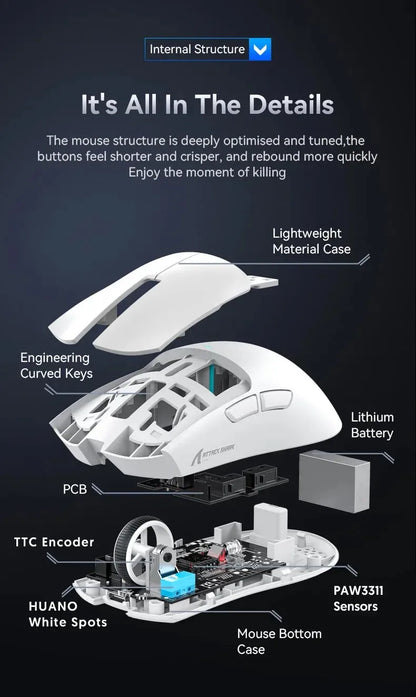 ATTACK SHARK X11SE ultraleichte kabellose Gaming-Maus, 20Millionen Klicks Lebensdauer, PAW3311 Gaming, 22KDPI, 400IPS, 40G, 1KHz, 65 Stunden, 30mAH