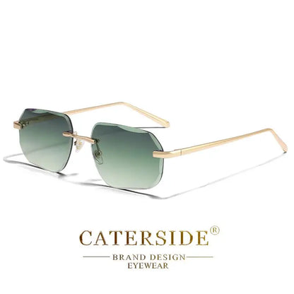 CATERSIDE Fashion Frameless Men's Sunglasses with Design Sense Lenses Metal Temple Sunglasses Women's Party Travel Sunglasses