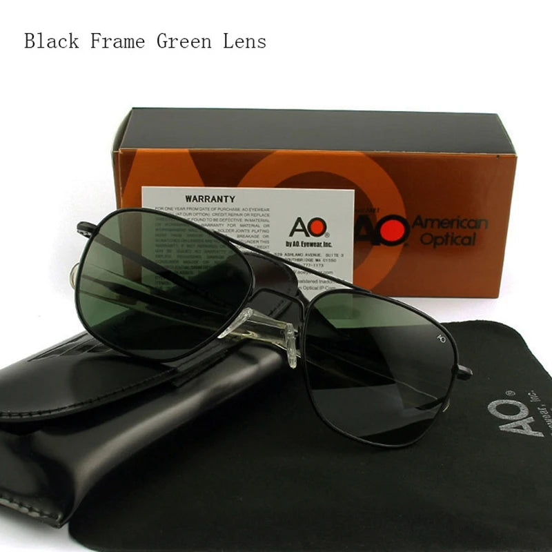 Pilot AO Sunglasses Men Top Quality American Army Military Mirror AGX Tempered Glass Lens Sun Glasses