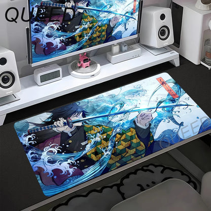 Tapete de Secretária para Computador e Teclado, Tapete de Rato Anime com Rapariga Kawaii, 900x400mm, Borracha Antiderrapante, Demon Slayers XL