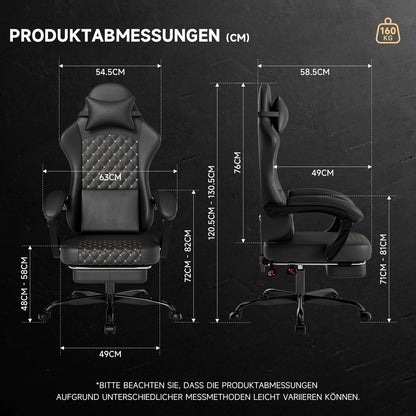 Sedia da gaming ergonomica PINGGO con poggiapiedi e massaggio, in pelle PVC, sedia da ufficio per gaming su PC, portata 150kg