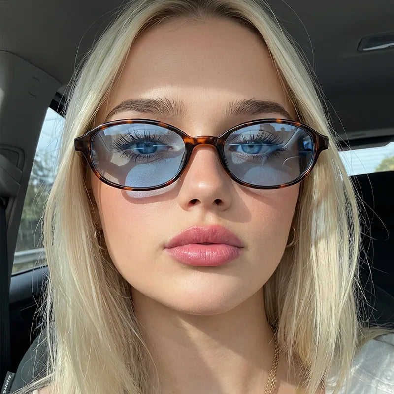 Personalized oval-shaped small frame plastic-rimmed sunglasses for men and women, suitable for daily sun protection