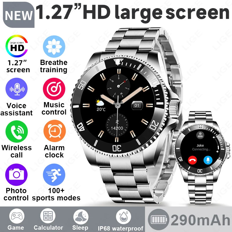 LIGE 2026 Business Smart Watch Men IP68 Waterproof Bluetooth call Sport Men Watches 1.27"HD Screen Health Monitor New Smartwatch