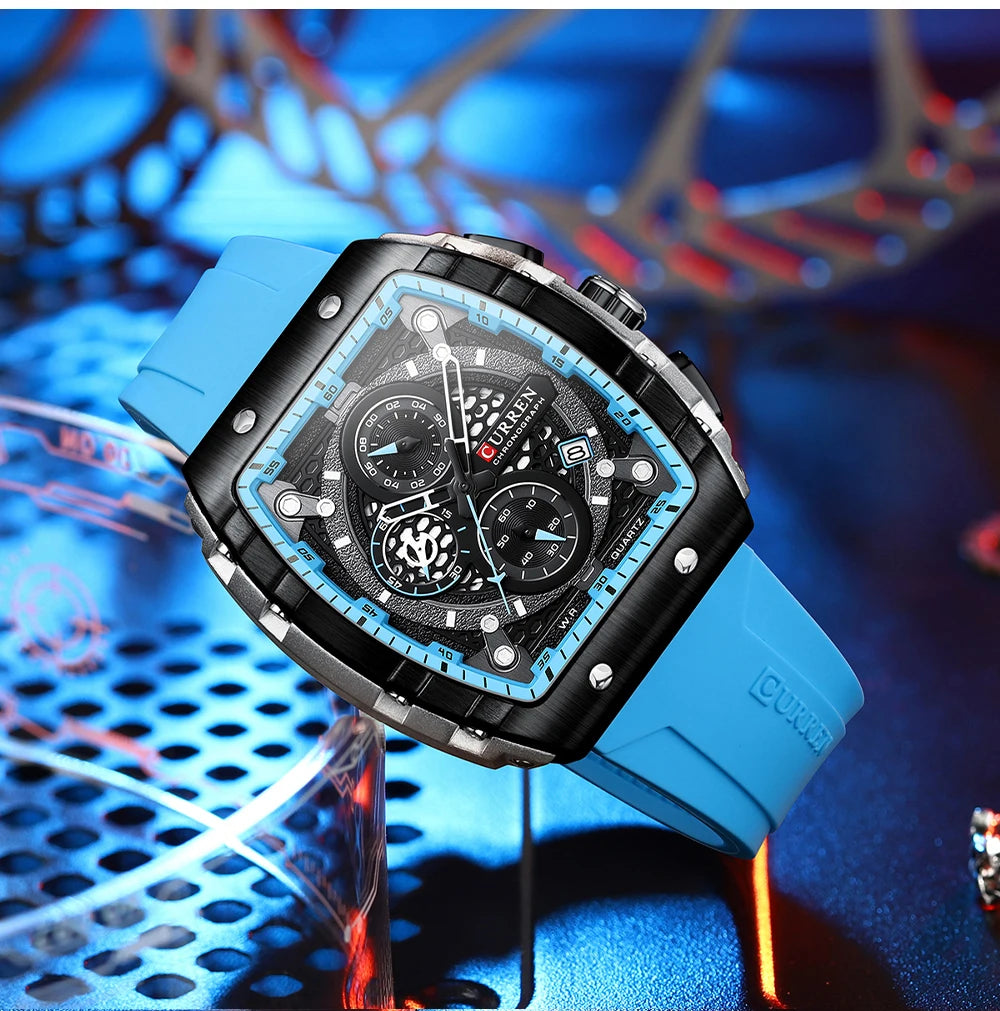 CURREN Men’s Luxury Square Quartz Chronograph Watch Waterproof, Luminous Dial & Date Display