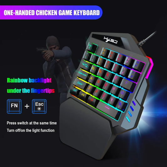 Ergonomic One-Handed Gaming Keyboard, 35-Key Compact Design, RGB Lighting, USB Powered, Thin Film Keys for Enhanced Gaming