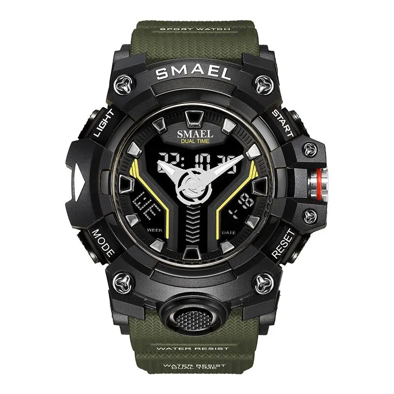 SMAEL 8075 Men's Analog Digital Dual Display Sport Watch - 50M Waterproof LED Backlight Dual Time Alarm Chronograph Stopwatch