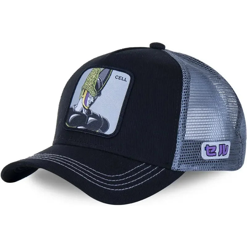 Dragon Ball Son Goku sapka, nyári utazós csúcsos sapka, férfi hímzett hip-hop stílusú napellenzős, állítható trucker hálós sapka