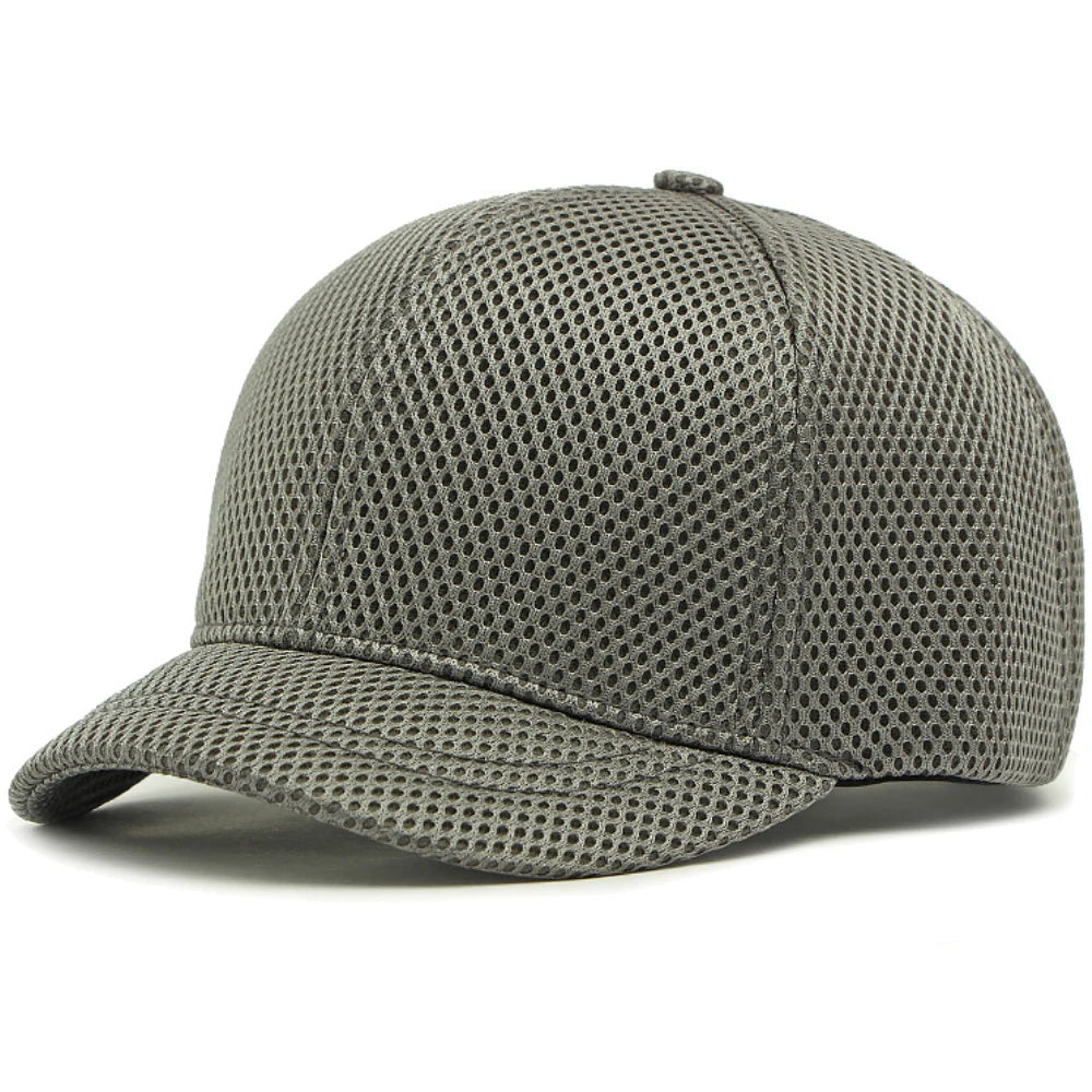 HT4828 Casquette de baseball à visière courte de 5 cm pour homme, 6 panneaux, en maille respirante, style « trucker », pour hommes et femmes, unie, à fermeture à pression