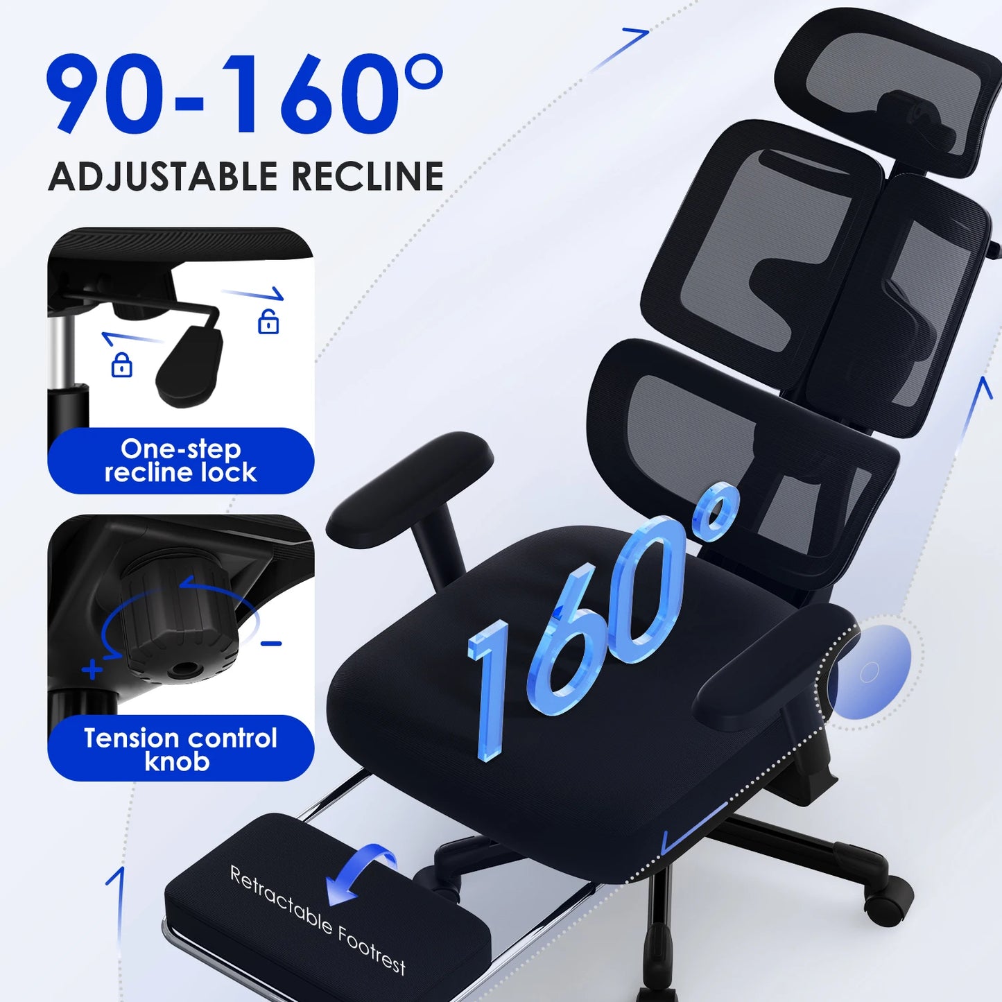 AUTHMIC Premium Ergonomic Office Chair with 6D Adjustable Armrests,3D Headrest,3-Zone Backrest,200kg Capacity,Reclining 90°-160°