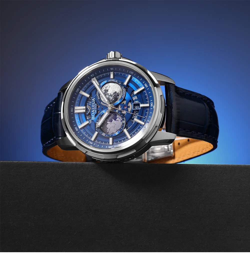 Relógio mecânico masculino totalmente automático BORIAGE(BOAIJIUA) — design original, resistente à água e luminoso