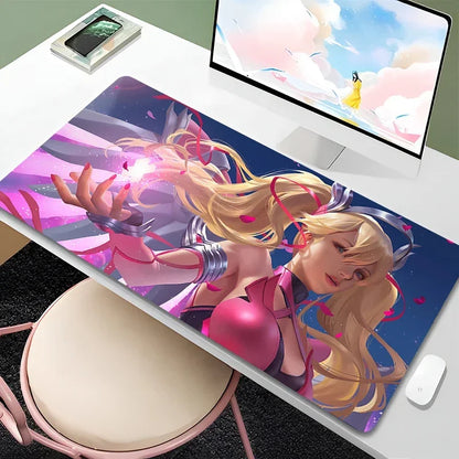 Tapete de rato Overwatch Mercy para PC Gamer, gabinete, kawaii, XXL, tapete de teclado com rapariga anime sensual, acessórios gaming para portátil e tapete de secretária