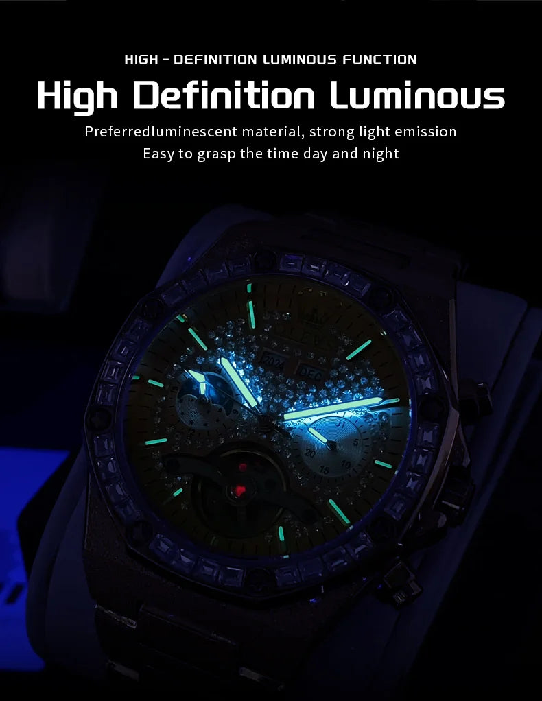 Ceasuri pentru bărbați OLEVS din oțel auriu, ceasuri de lux mecanice automate, ceasuri de mână sport, rezistente la apă, cu tourbillon, Reloj Hombre