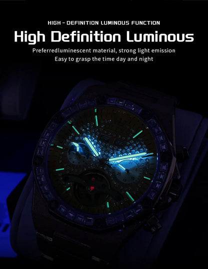 Ceasuri pentru bărbați OLEVS din oțel auriu, ceasuri de lux mecanice automate, ceasuri de mână sport, rezistente la apă, cu tourbillon, Reloj Hombre