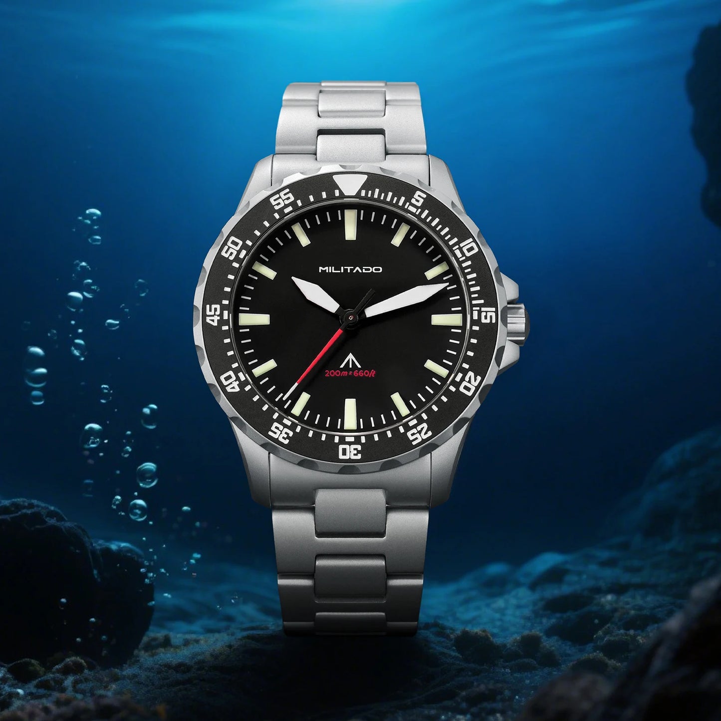 Militado ML16 Quartz Watch VH31 Sweep Movement Sapphire Super Luminova Watches Stainless Steel 200m Waterproof Wristwatch