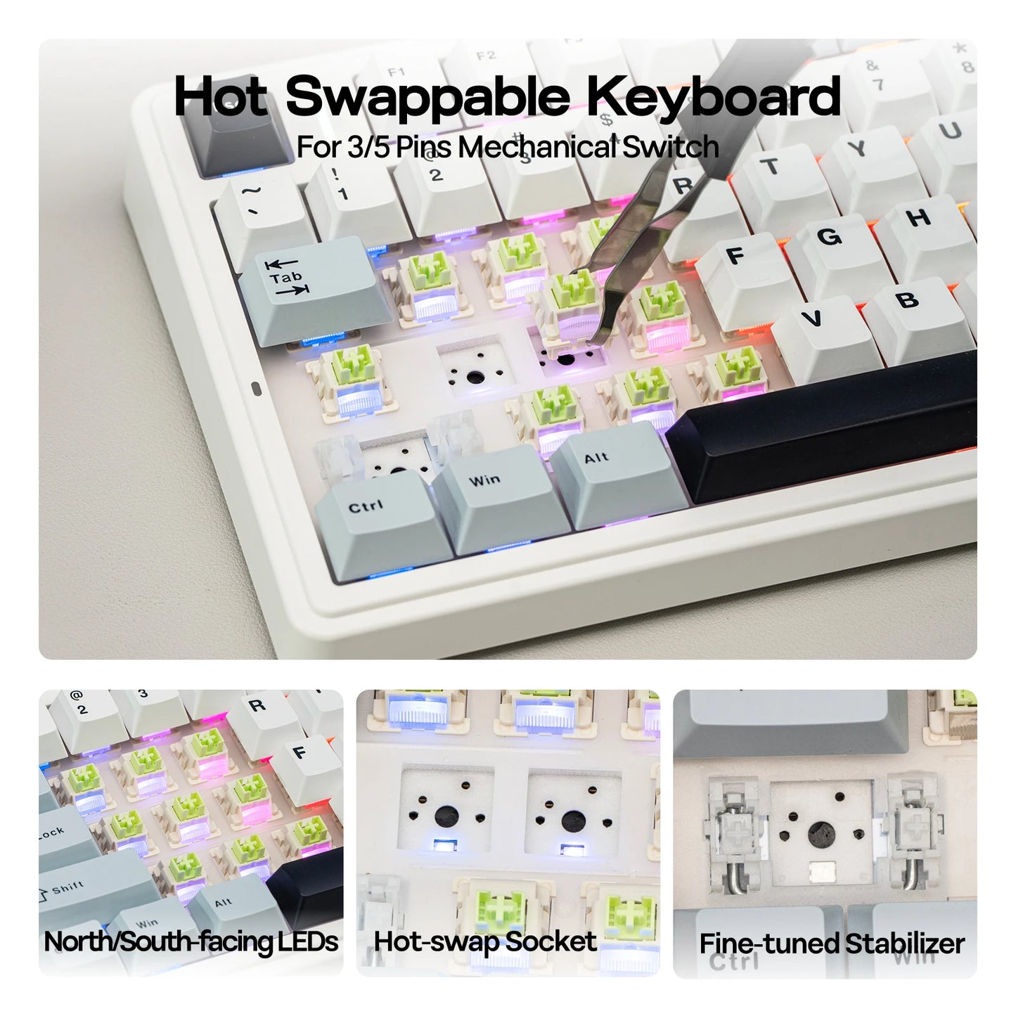 EPOMAKER x AULA F75 75% ANSI Gasket Hot-Swap Bluetooth 5.0/2.4G Wireless/Wired Mechanical Keyboard PBT Keycaps for Win/Mac