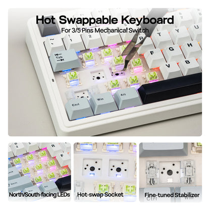 EPOMAKER x AULA F75 75% ANSI Gasket Hot-Swap Bluetooth 5.0/2.4G Wireless/Wired Mechanical Keyboard PBT Keycaps for Win/Mac