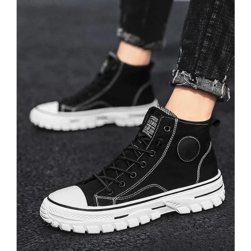 Men's Canvas Shoes High Top Casual Breathable Sports Shoes Gray Skateboarding Vulcanized Shoes Comfortable Sneakers 2025 New