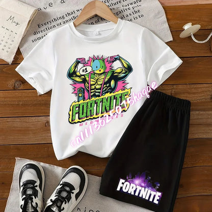 Fortnites Kids T Shirt Shorts Set Cartoon Figure Printed T Shirts Children Tops Summer Casual Sportswear Kids Boys Clothing