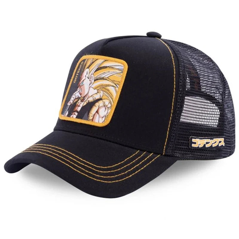 Dragon Ball Son Goku sapka, nyári utazós csúcsos sapka, férfi hímzett hip-hop stílusú napellenzős, állítható trucker hálós sapka