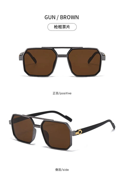 Trendy Women Luxury Polygonal Sunglasses Double Beam Men Metal Sunglass Outdoor Driving Shade Unisex