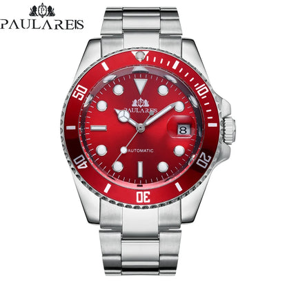 High Quality Automatic Mechanical Watch for Men Stainless Steel Red Dial Date Strong Luminous Luxury Men Watch Reloj Hombre