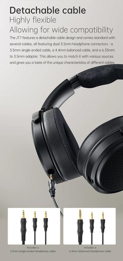 Auscultadores Audiófilos Over-Ear Magnéticos Planares FiiO JT7 – Driver 95x86mm, Headset HiFi com Fio 4.4mm e 3.5mm