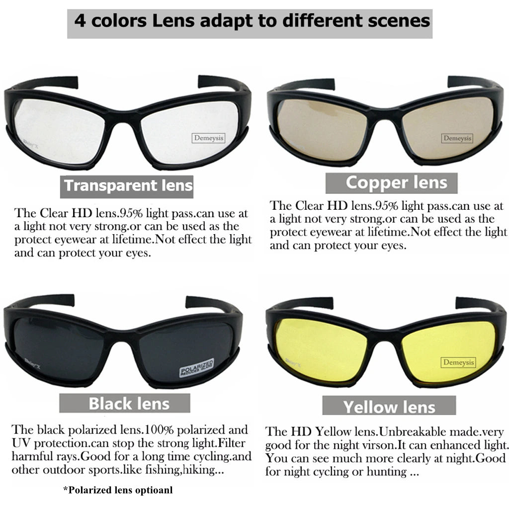 Polarized Tactical Glasses 4 Lens Kit Outdoor Hiking Cycling Fishing UV400 Sunglasses Hunting Shooting Airsoft Paintball Goggles