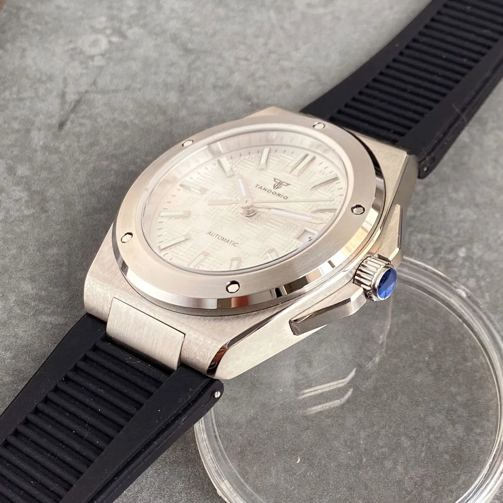 Tandorio Neue schwarze luxuriöse Business-Herrenuhr im Engineer-Stil, mechanisch, Saphirglas, 100m wasserdicht, NH35A Automatikuhren